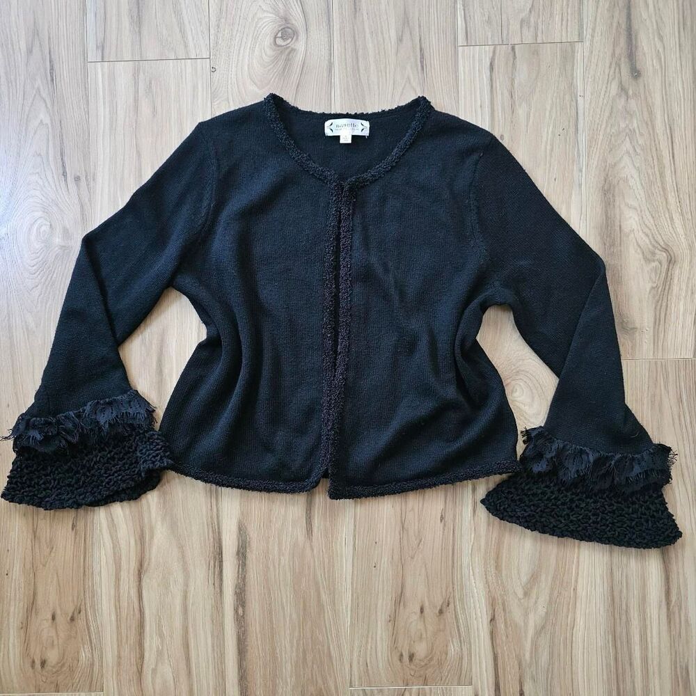Nanette Lepore black whimsigoth ruffle sleeve cardigan Size M